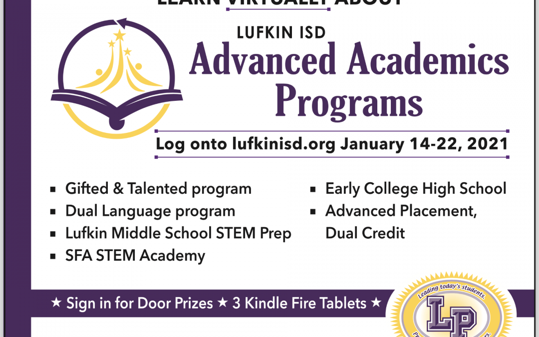 PARENTS: Advanced Academics Programs virtual event scheduled for Jan. 14-22