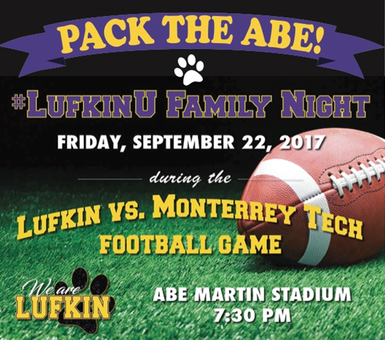 #LufkinU Family Night is this Friday, September 22, 2017