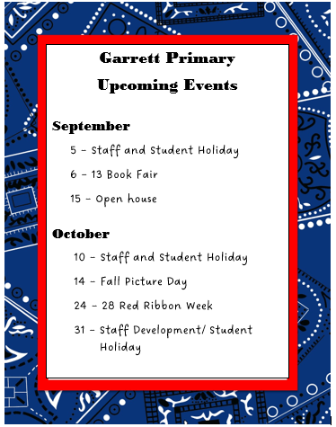Upcoming Events At Garrett Primary