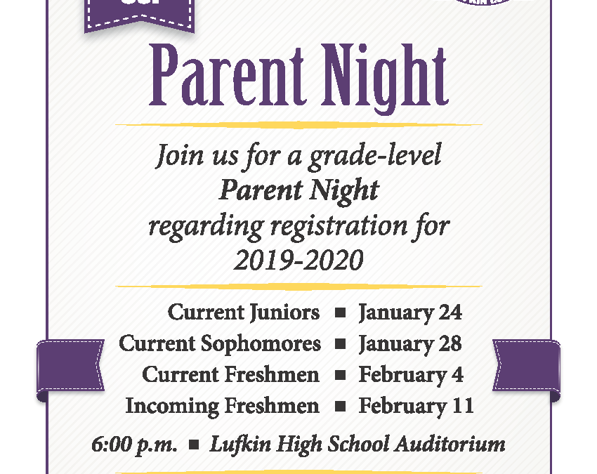 Parent Night:  Let’s talk registration for the 2019-2020 school year