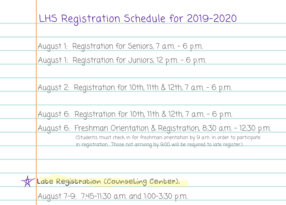 Registration and Orientation Dates/Times for 2019-2020