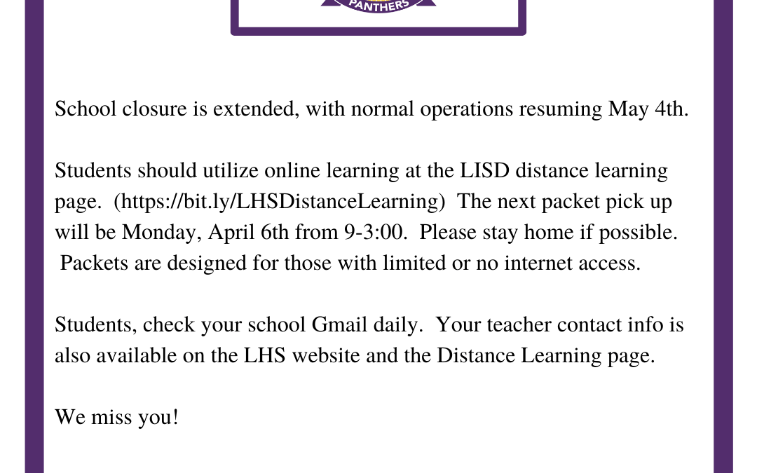An Update from Lufkin High School:  April 1, 2020