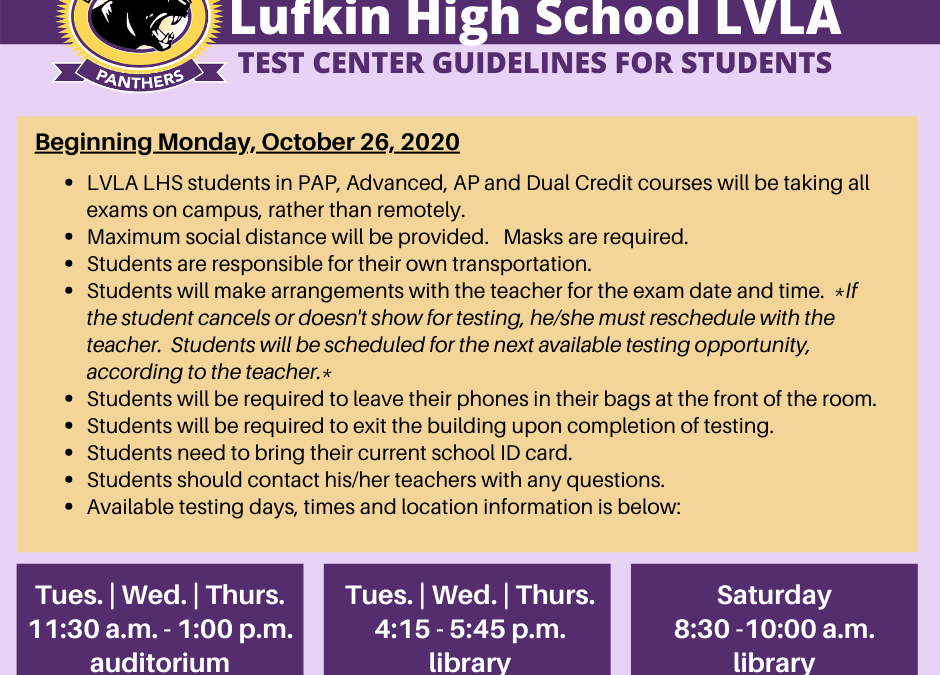 LHS:  New Test Center Guidelines for Virtual Students