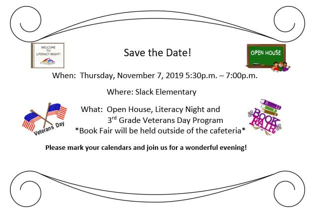 Veterans Day Program, Literacy Night, and Book Fair: Save the Date!