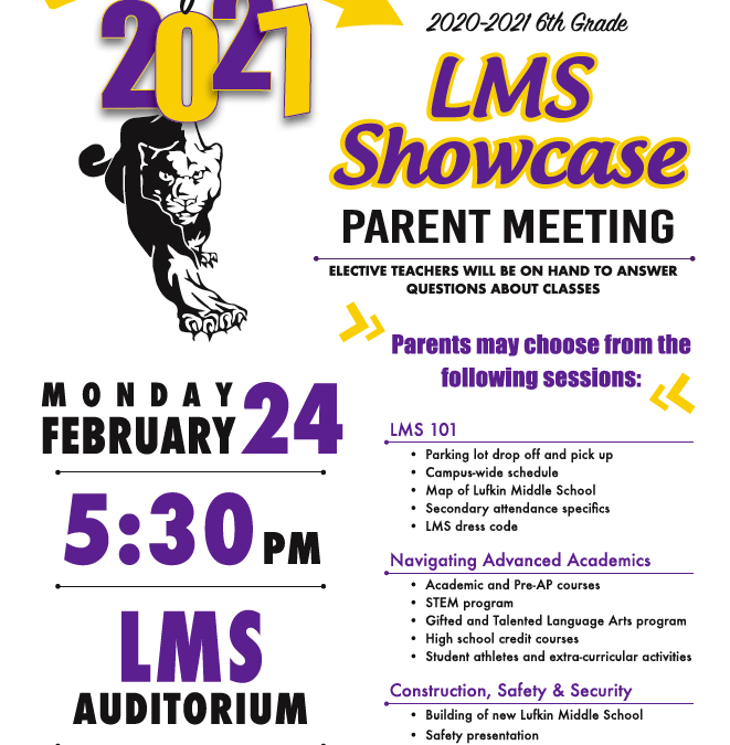 5th Grade Parent Meeting at Lufkin Middle School