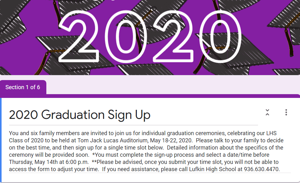 Graduates:  Sign up for ceremony date/time here