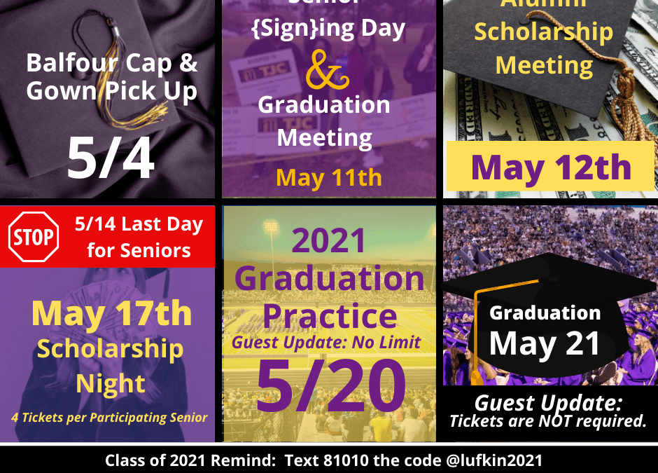 Important Info for the Class of 2021 – Updated to include livestream link & graduation photo ordering info